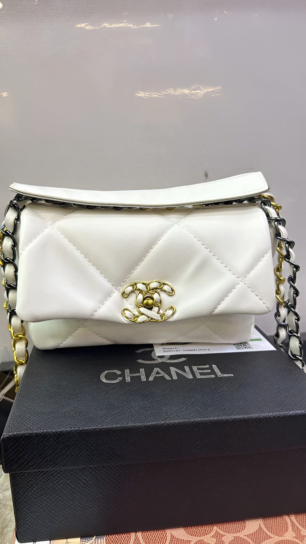 Chanel White Cream 19 Chain Shoulder Bag