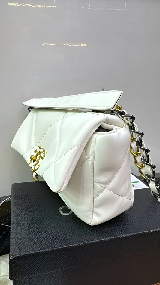 Chanel White Cream 19 Chain Shoulder Bag