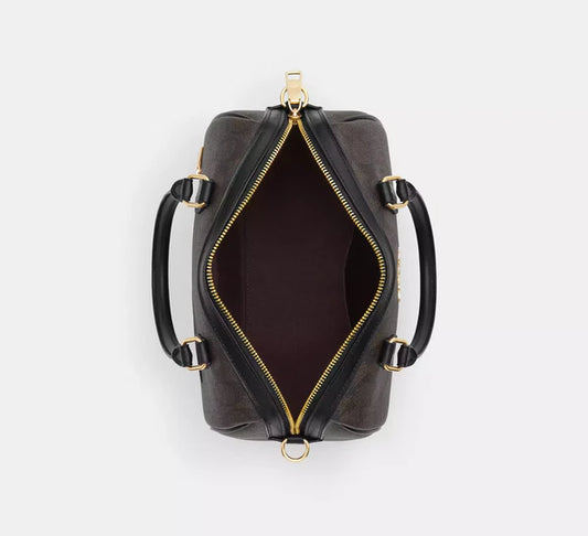 Coach Rowan Satchel Brown & Black Bag In Signature Canvas